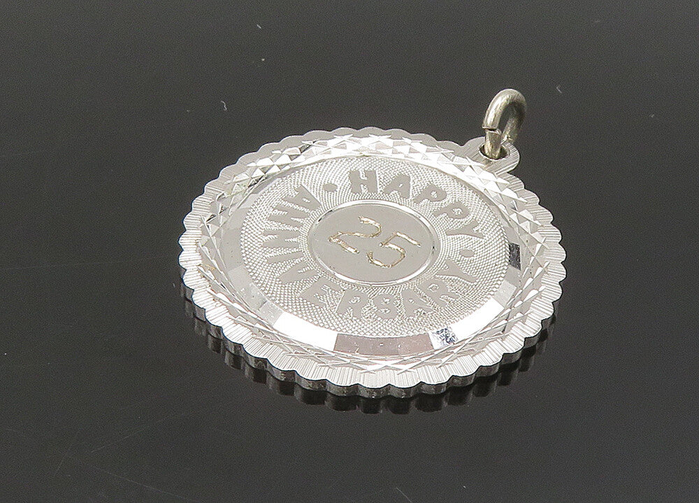925 Sterling Silver  Vintage Shiny Happy Anniversary Round Pendant  PT18042