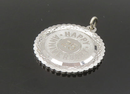 925 Sterling Silver  Vintage Shiny Happy Anniversary Round Pendant  PT18042
