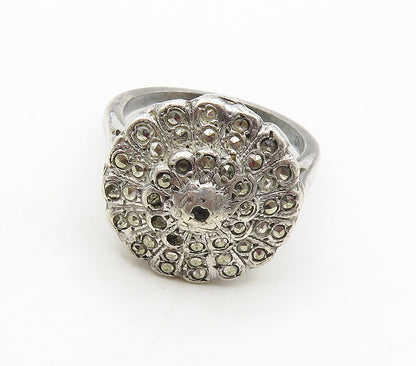 925 Sterling Silver  Vintage Sparkling Floral Dome Band Ring Sz 6.5  RG15559