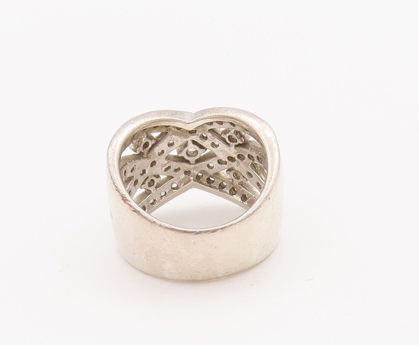 925 Sterling Silver Vintage Ring ESPO Cutout Designer Inlay CZ  Sz 7  RG28337
