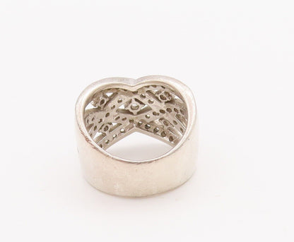 925 Sterling Silver Vintage Ring ESPO Cutout Designer Inlay CZ  Sz 7  RG28337