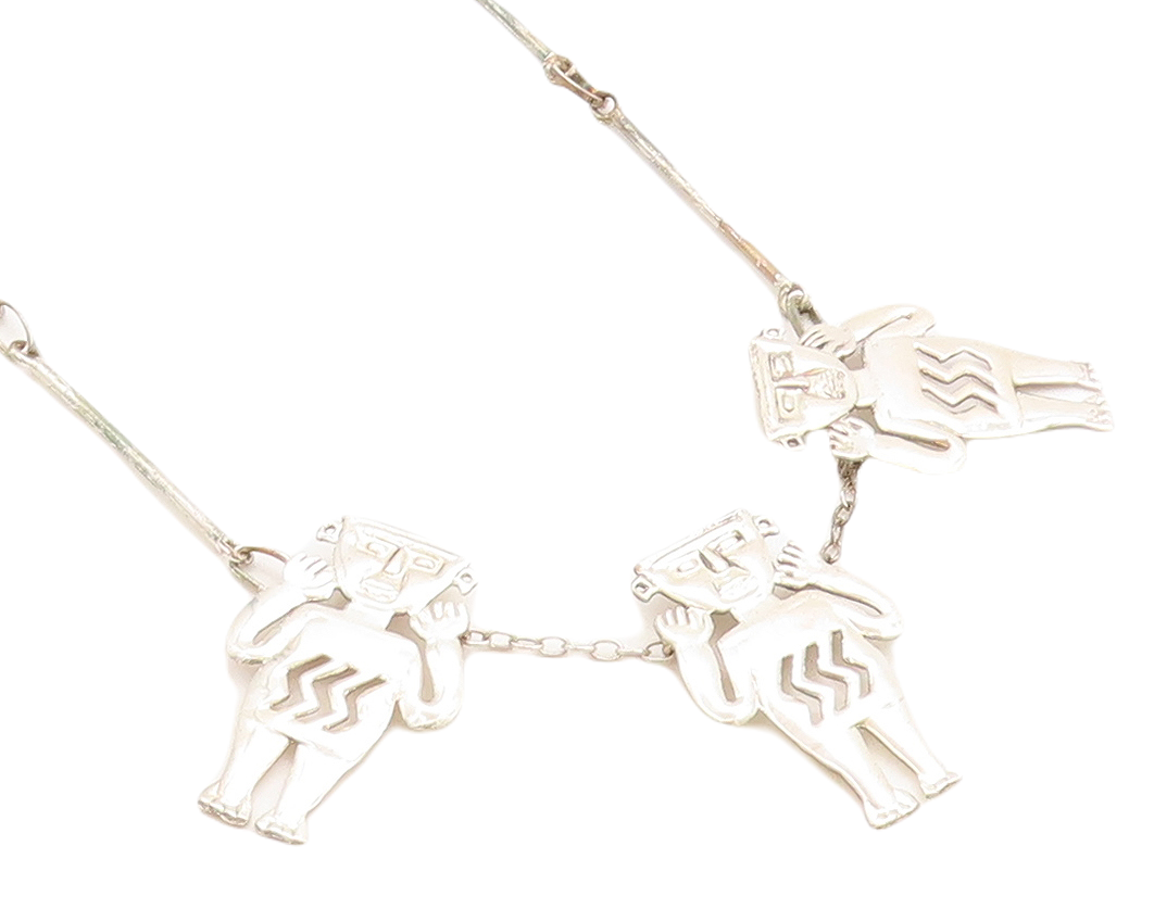 925 Sterling Silver  Vintage Shiny Traditional Statues Chain Necklace  NE1776