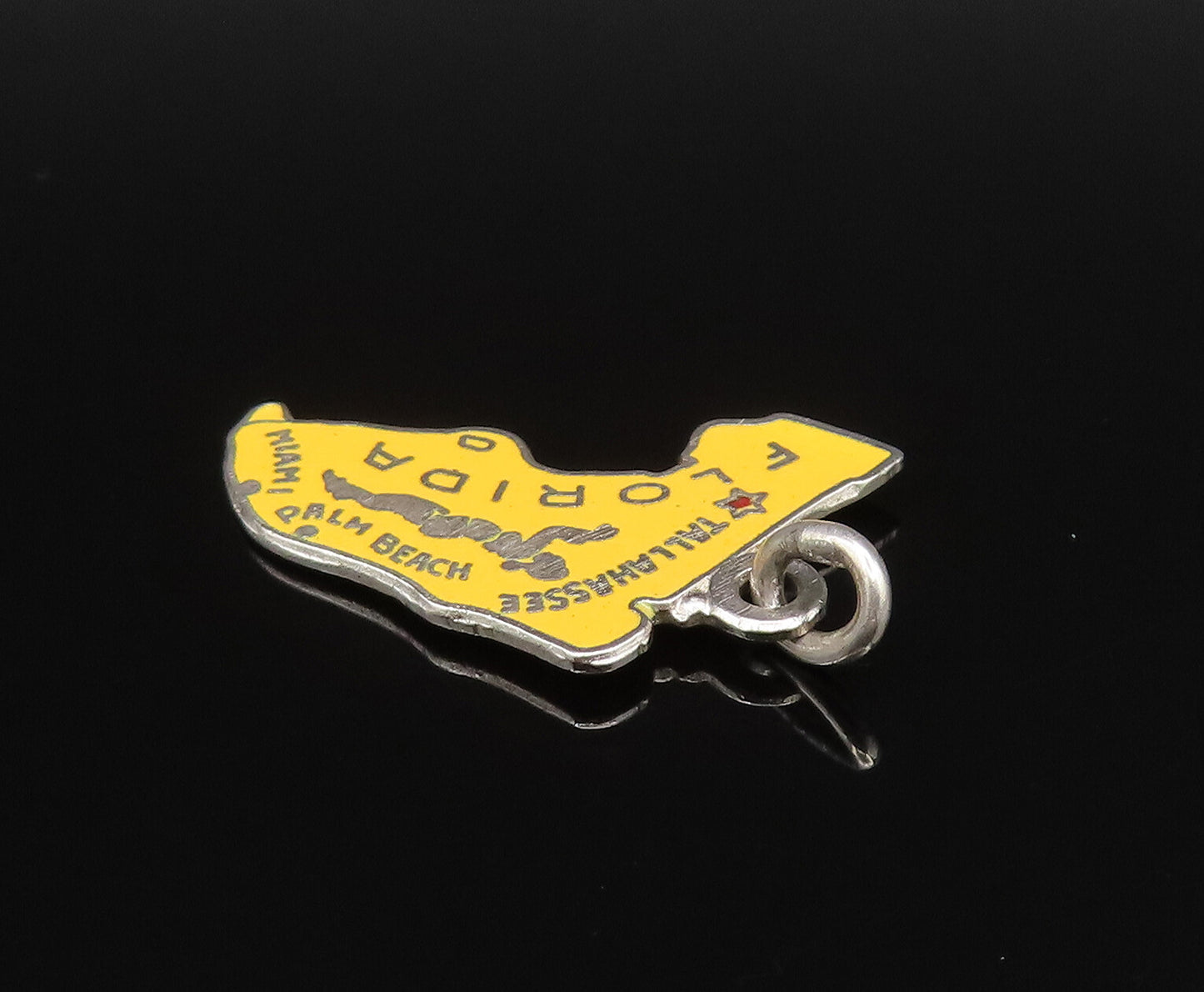 925 Sterling Silver  Vintage Enamel Florida State Souvenir Pendant  PT21284