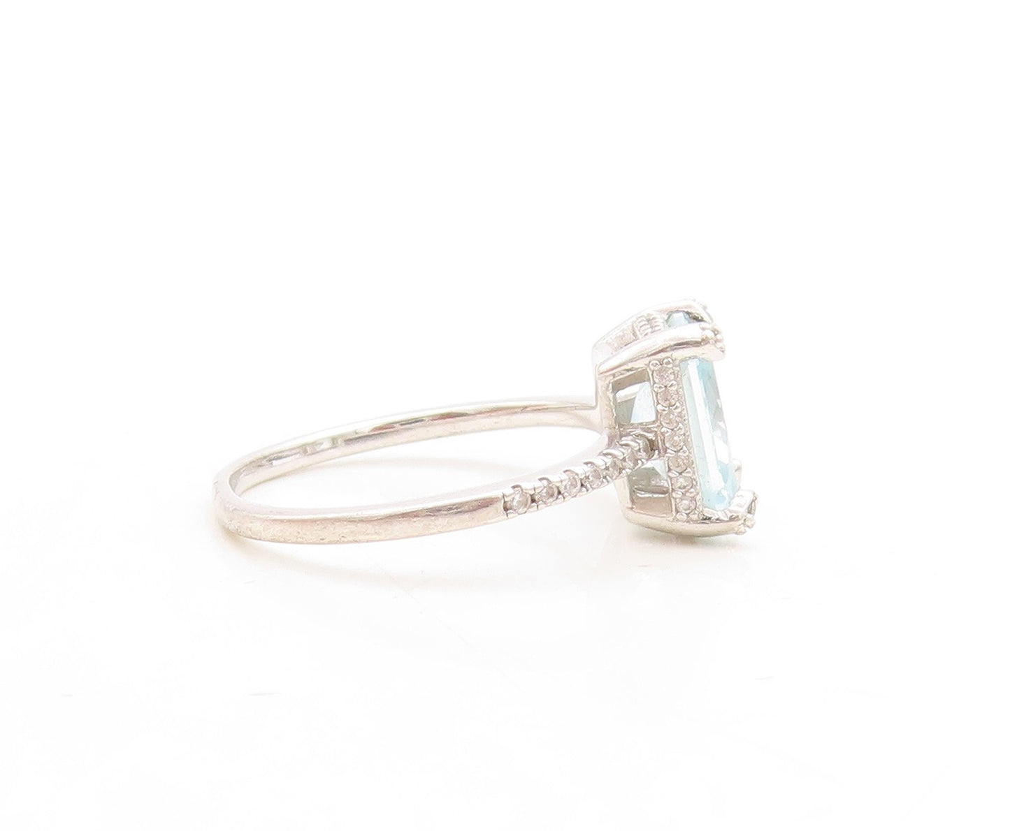 925 Sterling Silver Vintage Ring Minimalist Carved Rectangle CZ  Sz 7  RG31378
