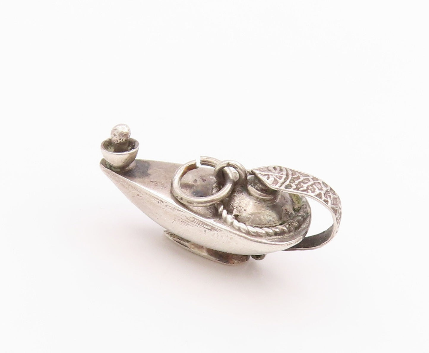 925 Sterling Silver Vintage Pendant 3D Carved Dark Tone Genie Lamp  PT24372
