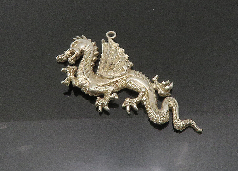 925 Sterling Silver  Vintage Diamond Cut Detail Dragon Motif Pendant  PT16387