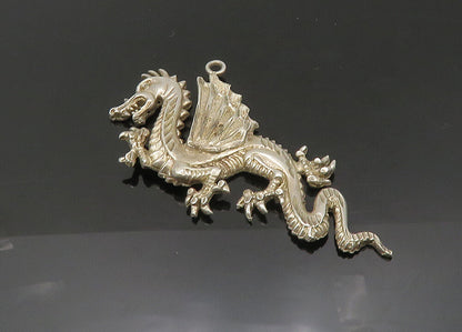 925 Sterling Silver  Vintage Diamond Cut Detail Dragon Motif Pendant  PT16387