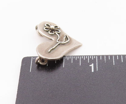 925 Sterling Silver Vintage Pendant Dark Tone Floral Carved Love Heart  PT24630