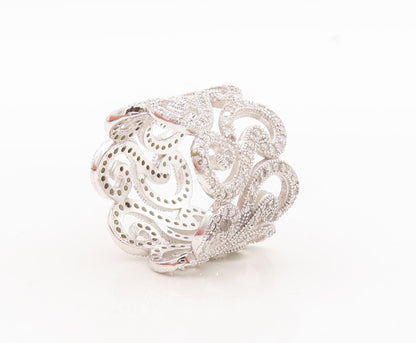 925 Sterling Silver Vintage Ring Designer Swirly Cutout CZ Inlay  Sz 6  RG29761