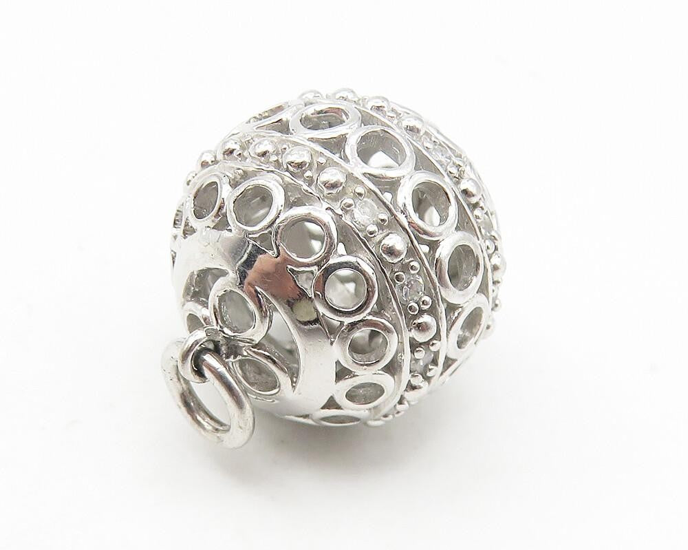 925 Sterling Silver  Shiny Topaz Accent Circle Pattern Sphere Pendant  PT8977