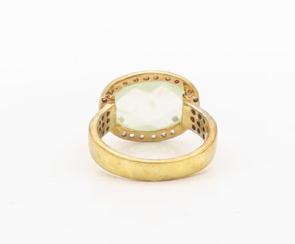 925 Sterling Silver Vintage Ring Gold Plated Diamonds & Gemstone  Sz 7  RG30333