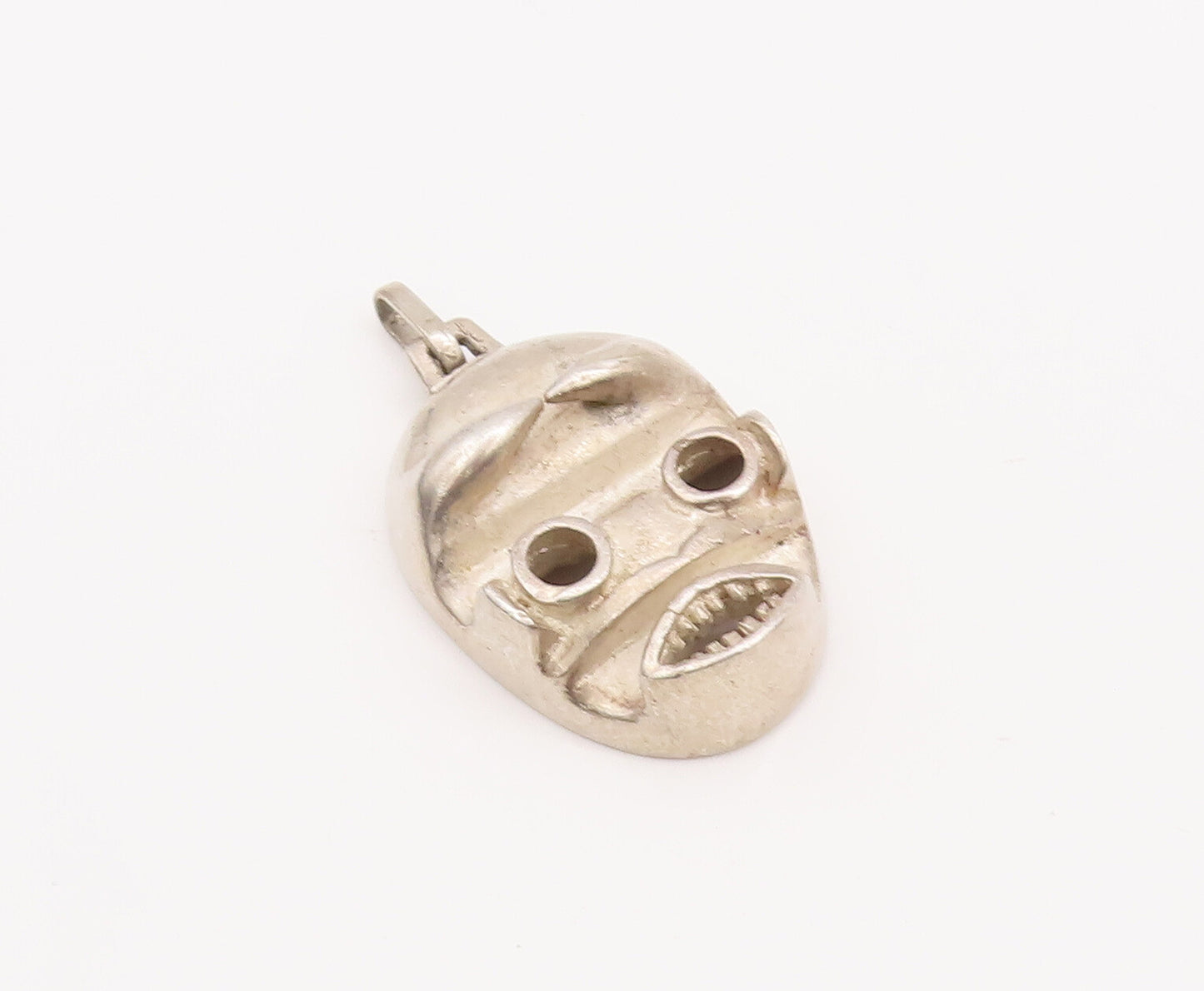 925 Sterling Silver Vintage Pendant Solid Carved Alien Robot Face  PT23134