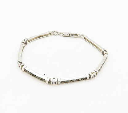 925 Sterling Silver   Cubic Zirconia & Marcasite Bar Chain Bracelet  BT6411