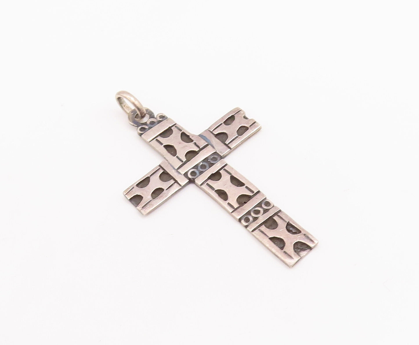 925 Sterling Silver Vintage Pendant MEXICO Solid Etched Religious Cross  PT23254