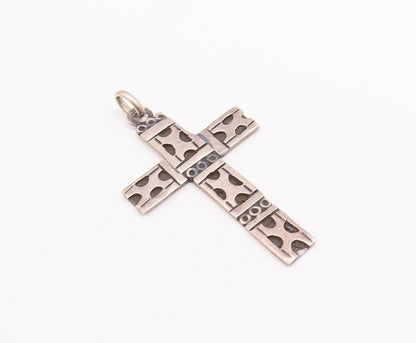 925 Sterling Silver Vintage Pendant MEXICO Solid Etched Religious Cross  PT23254