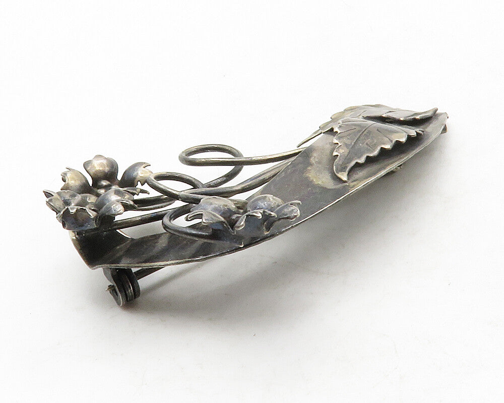 LEGRO 925 Sterling Silver  Vintage Oxidized Swirl Flowers Brooch Pin  BP5020