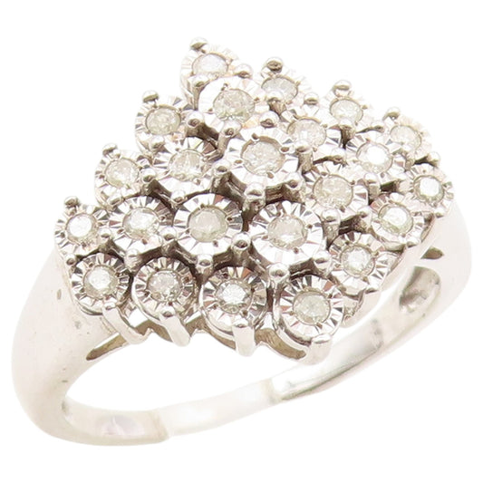 925 Sterling Silver Vintage Ring Elegant White Topaz Cluster Band Sz 11 RG36496