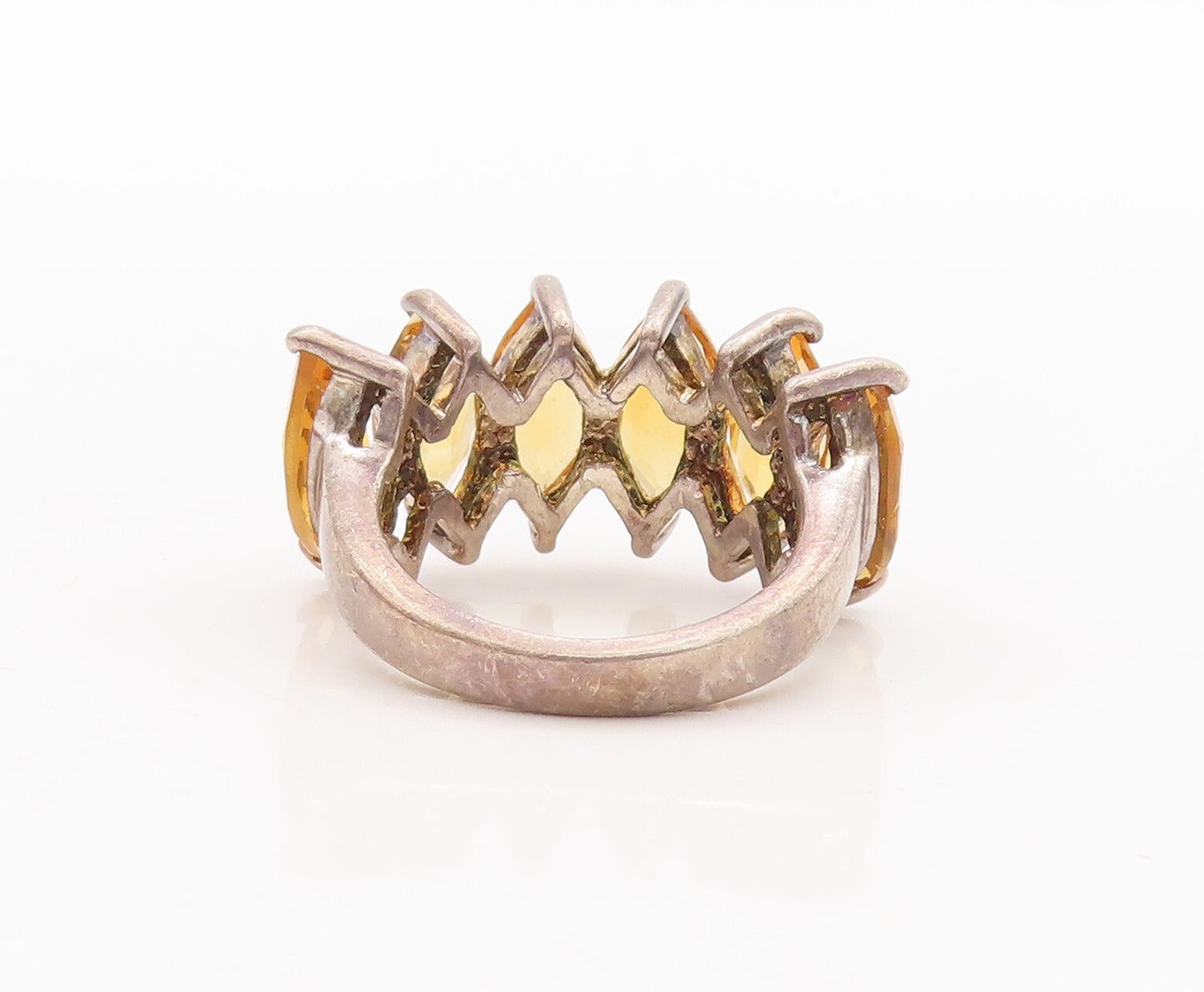 925 Sterling Silver Vintage Ring Marquise Cut Citrine Band  Sz 5  RG28759