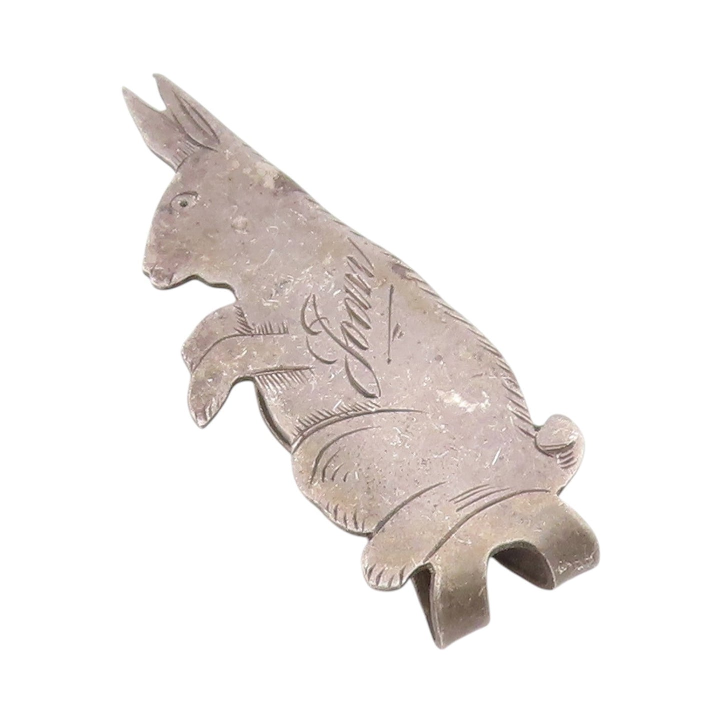 925 Sterling Silver Vintage Tie Clip Antique Joan Leaping Bunny Cut Out  TR3969