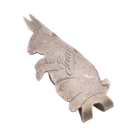 925 Sterling Silver Vintage Tie Clip Antique Joan Leaping Bunny Cut Out  TR3969