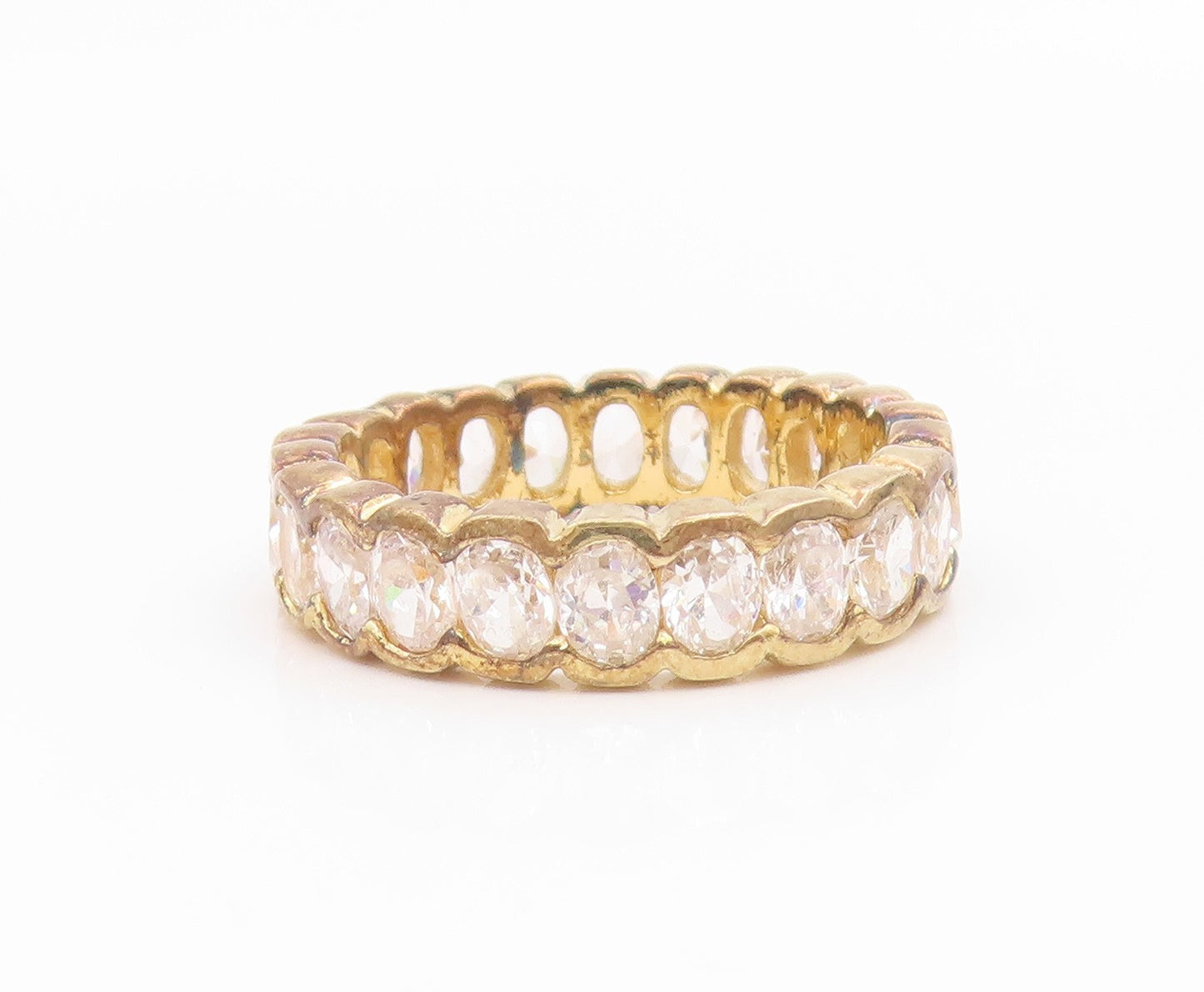 925 Sterling Silver Vintage Ring Gold Plated Topaz Eternity Band  Sz 7  RG35786