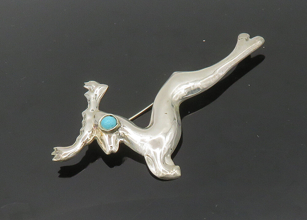 MEXICO 925 Sterling Silver  Vintage Turquoise Eye Reindeer Brooch Pin  BP8262