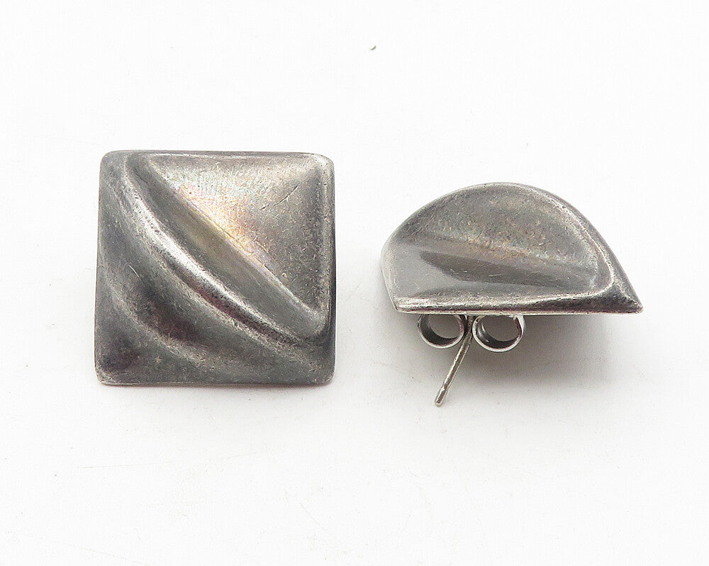 MEXICO 925 Sterling Silver  Vintage Oxidized Modernist Drop Earrings  EG6127