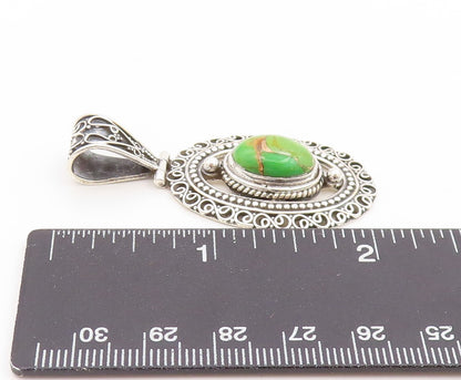 925 Sterling Silver Vintage Pendant Cabochon Turquoise Intricate Locket  PT25837