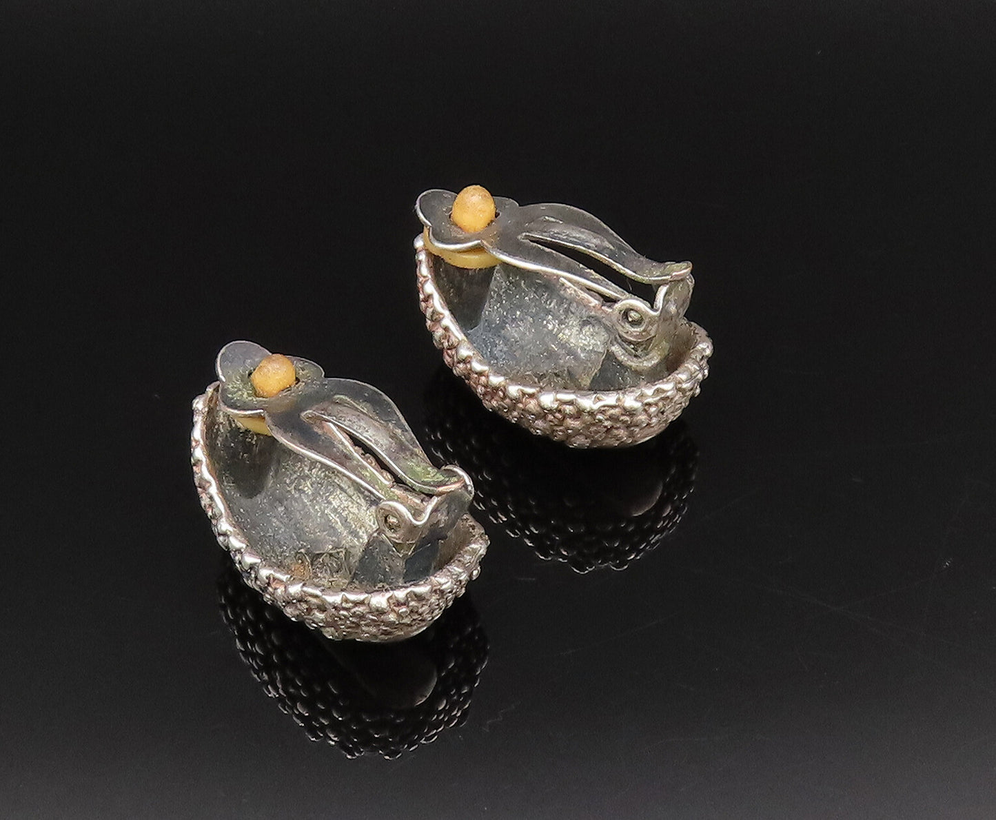 DESIGNER 925 Silver  Vintage Rough Texture Curved Non Pierced Earrings EG12134