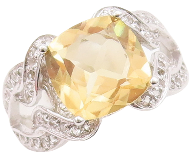 925 Sterling Silver Vintage Ring Carved Square Citrine & Topaz  Sz 7.5  RG29519