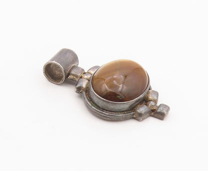 925 Sterling Silver  Vintage Cabochon Tiger's Eye Dark Tone Pendant  PT12807