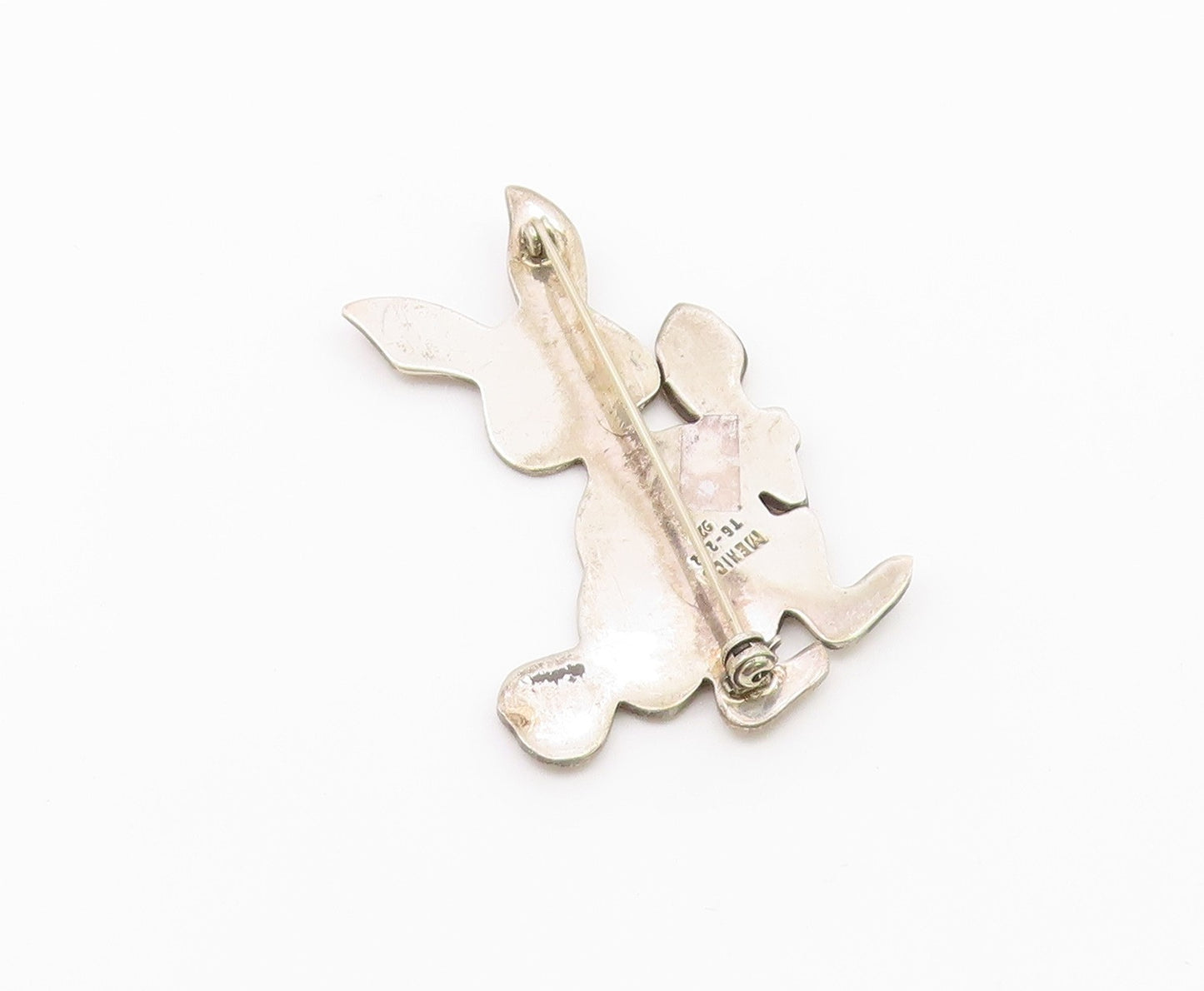 MEXICO 925 Sterling Silver  Vintage 2 Tone Rabbit & Carrot Brooch Pin  BP3977