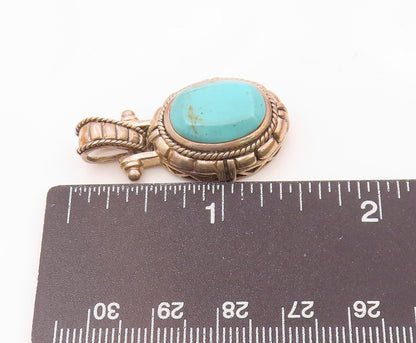 925 Silver  Vintage Rope Twist & Cobbled Edge Turquoise Drop Pendant  PT21510