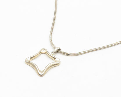 BARSE 925 Silver  Vintage Shiny Square Pendant Snake Chain Necklace  NE2865