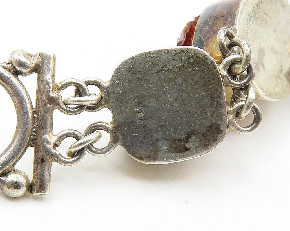 925 Silver Vintage Mother Of Pearl Quartz & Multi Stone Chain Bracelet BT6852