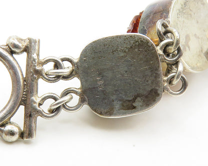 925 Silver Vintage Mother Of Pearl Quartz & Multi Stone Chain Bracelet BT6852