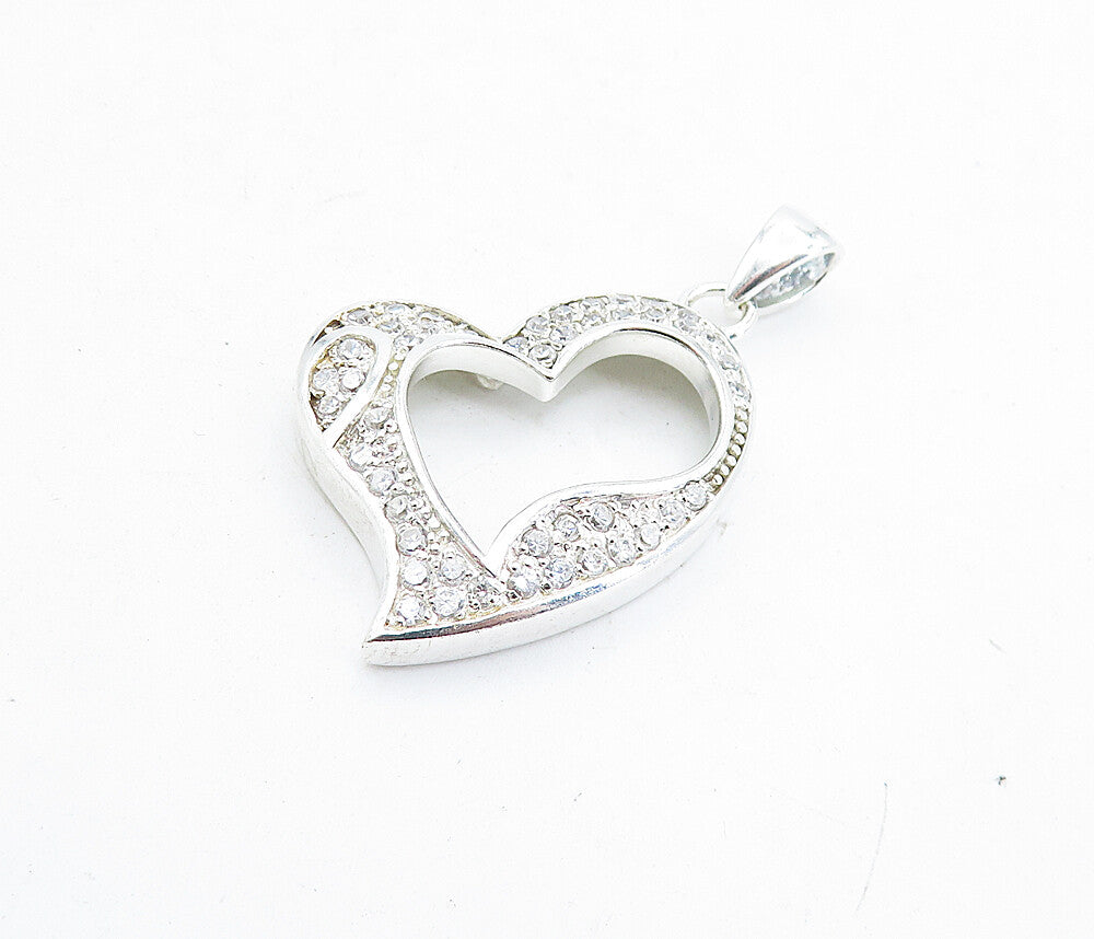 925 Sterling Silver  Sparkling Cubic Zirconia Open Love Heart Pendant  PT3999