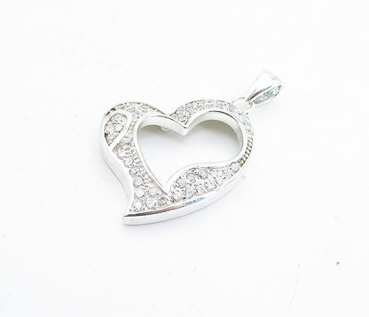 925 Sterling Silver  Sparkling Cubic Zirconia Open Love Heart Pendant  PT3999