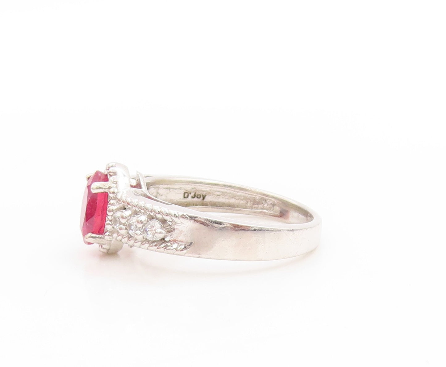 925 Sterling Silver Vintage Ring Oval Ruby & CZ Beaded Rope Band  Sz 6  RG33686