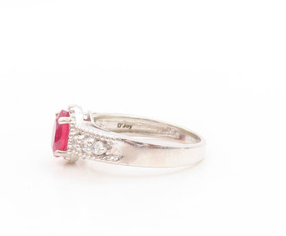 925 Sterling Silver Vintage Ring Oval Ruby & CZ Beaded Rope Band  Sz 6  RG33686