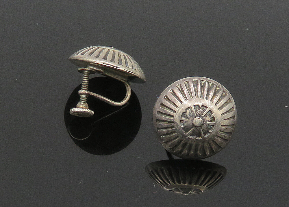 925 Sterling Silver Vintage Floral Dome Non Pierce Earrings EG11208
