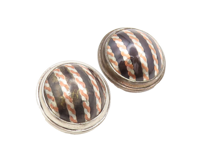 TERRI 925 Silver  Vintage Modernist Swirly Painted Dome Earrings  EG12700