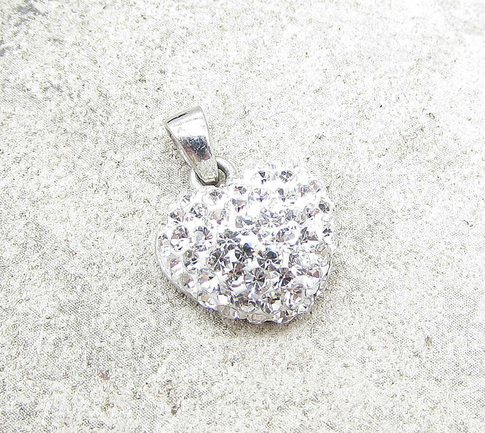 925 Sterling Silver  White Crystals Love Heart Drop Pendant  PT1431