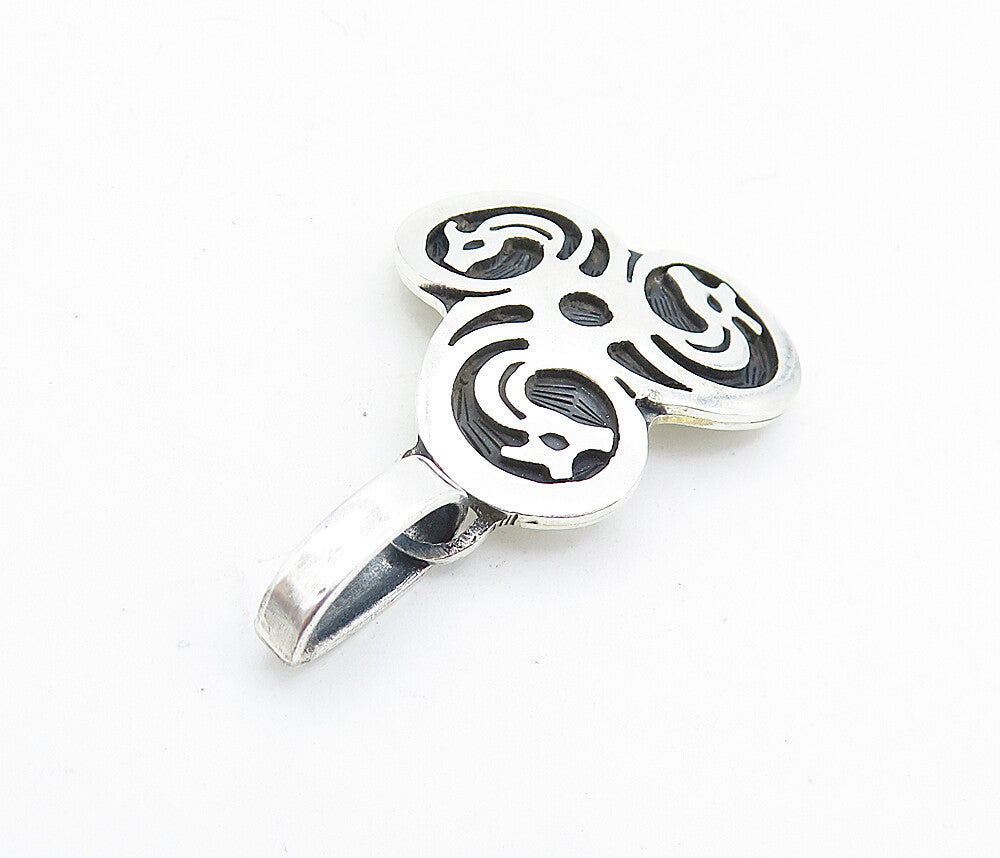 925 Sterling Silver  Vintage Oxidized Swirl Pattern Drop Pendant  PT4754