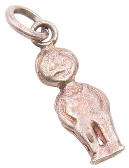 925 Sterling Silver  Vintage Boy In Overalls Dark Tone Drop Pendant  PT17377