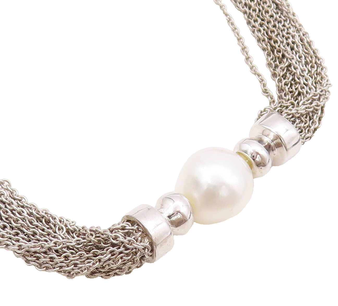 925 Sterling Silver Vintage Necklace Think Multi Chain Designer Pearl  NE4421