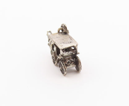 925 Sterling Silver  Vintage Old Fashioned Horse & Carriage Pendant  PT17137