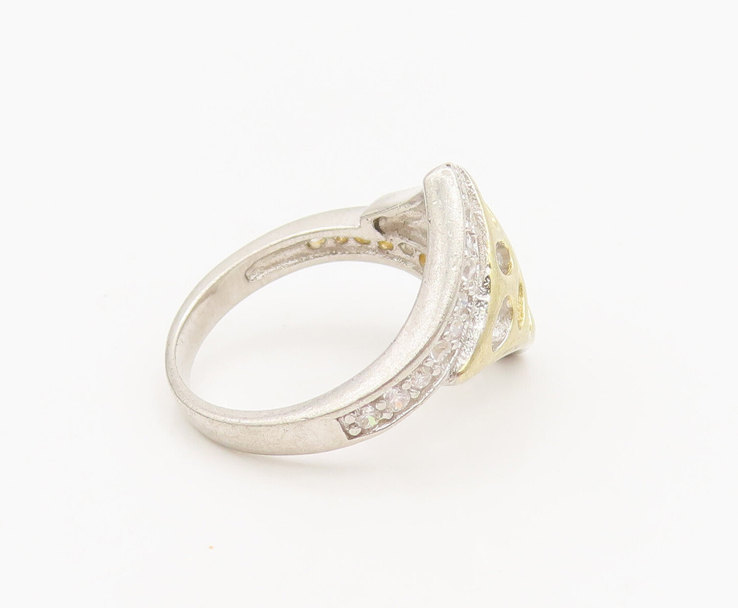 925 Sterling Silver  Vintage Designer Carved Inlay Topaz Ring Sz 6  RG27389