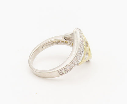925 Sterling Silver  Vintage Designer Carved Inlay Topaz Ring Sz 6  RG27389