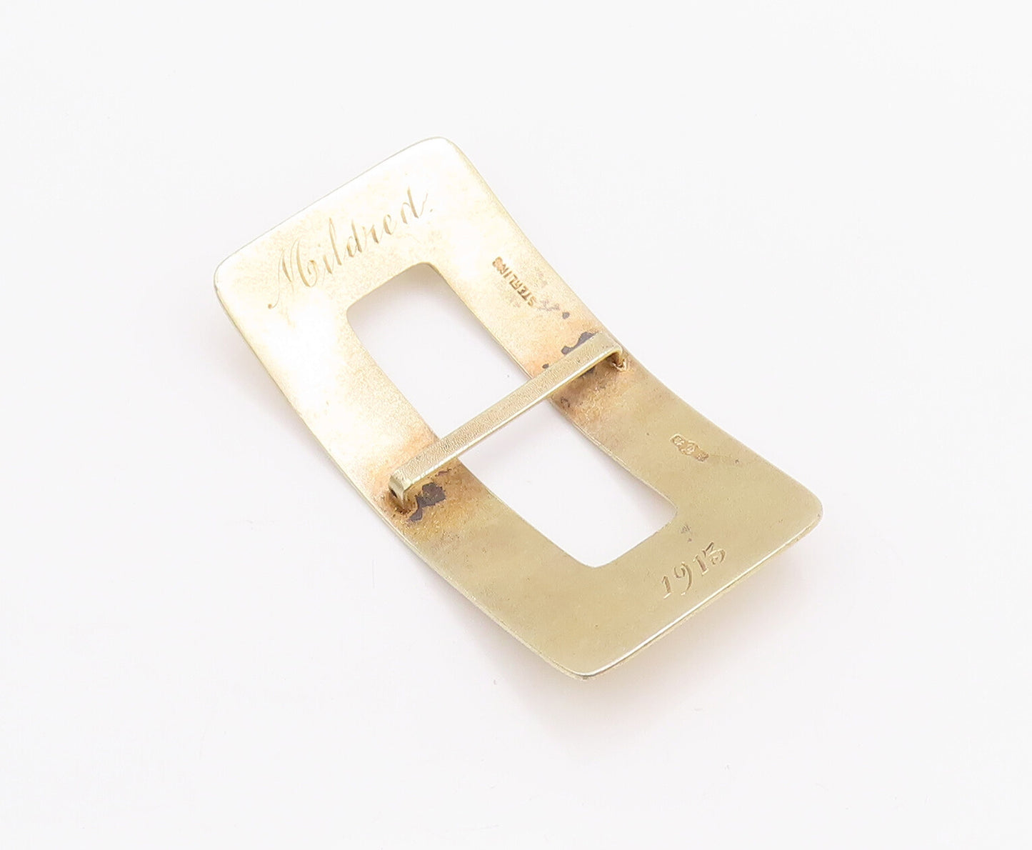 925 Sterling Silver Vintage Cloth Pin 1913 Antique Gold Plated Carved  TR3761